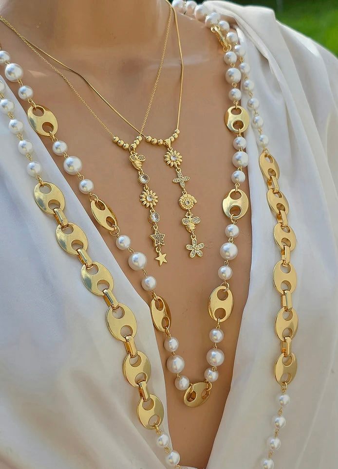 18k gold plated 18in lariat and 36in pearls necklaces