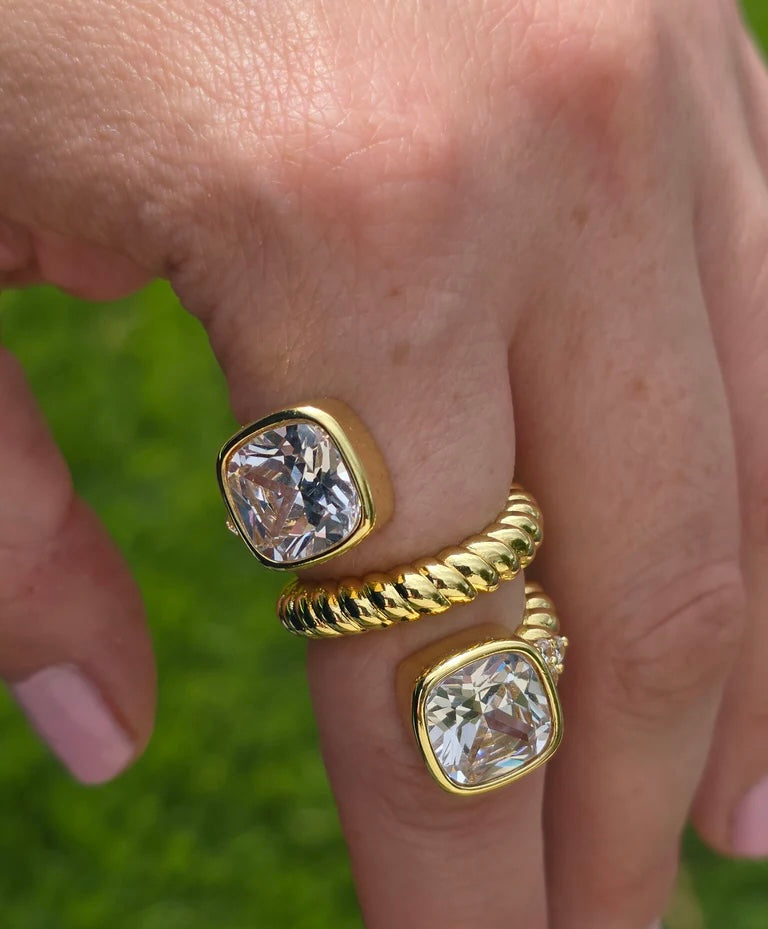 18k gold plated doble crystal ring