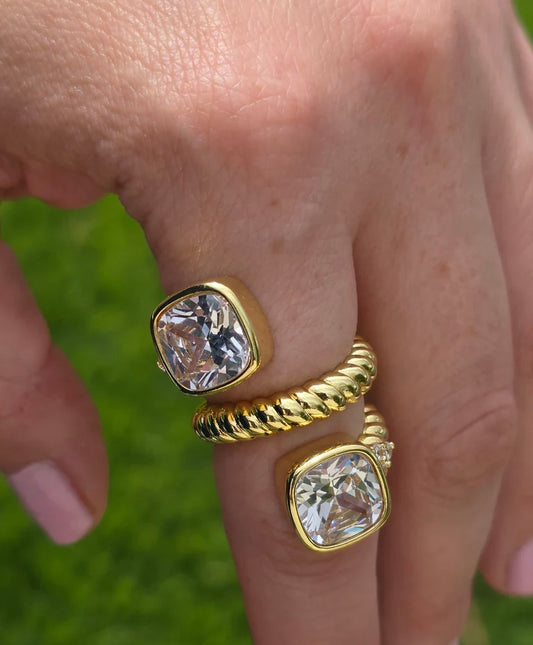 18k gold plated doble crystal ring