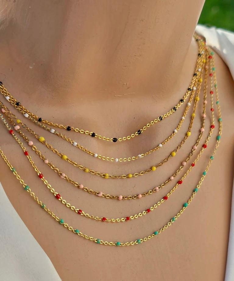 18k gold plated dainty beaded chain necklaces