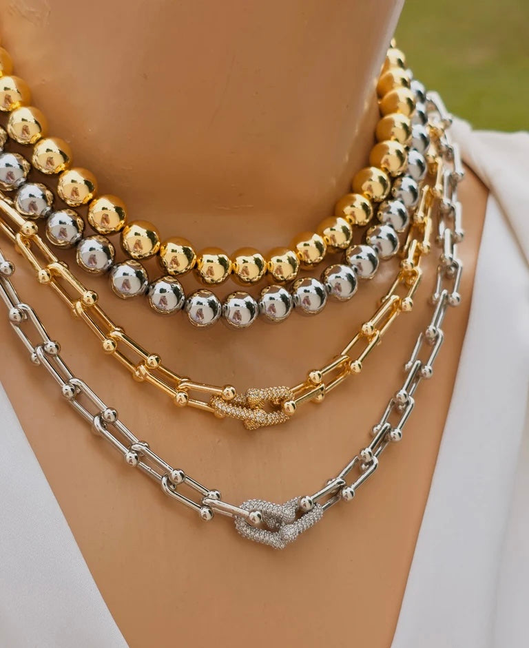 18k gold plated Paperclip links and balls necklaces