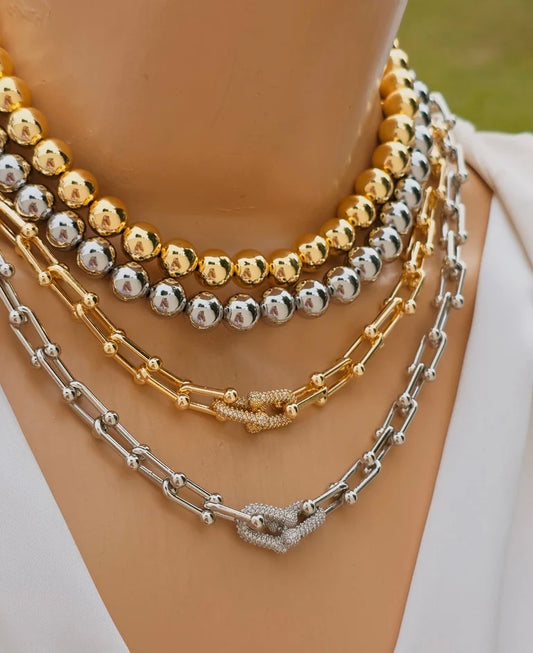 18k gold plated Paperclip links and balls necklaces