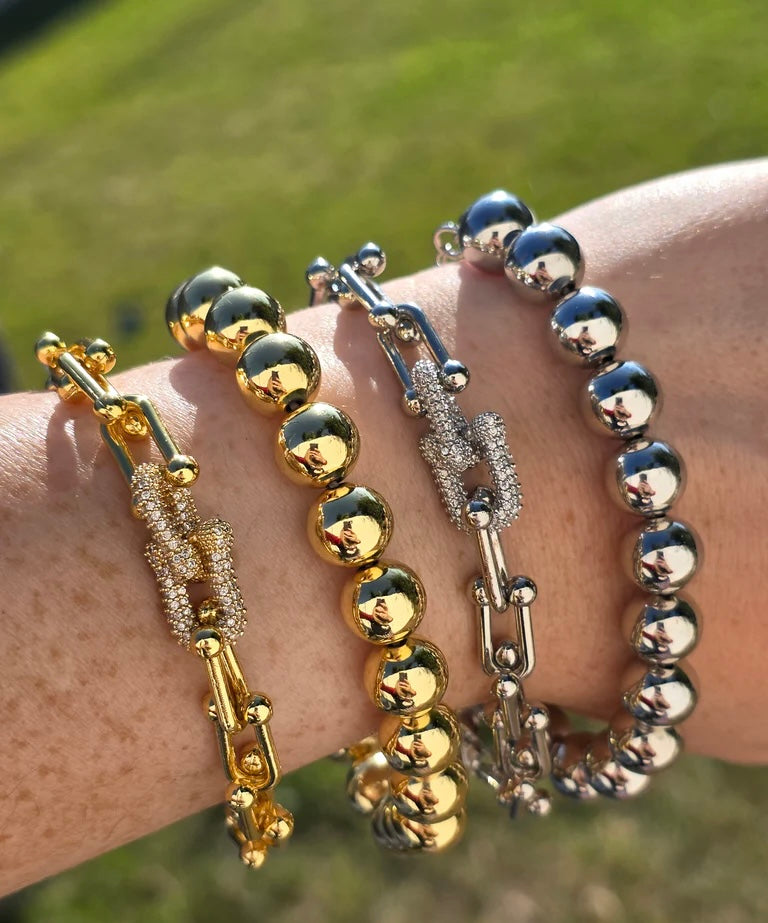 18k gold plated paperclip links and balls bracelets