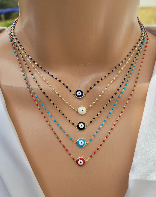 . 925 sterling silver and color beaded evil eye necklace