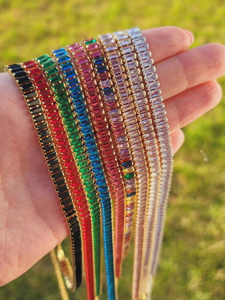 18k real gold plated baguette crystal necklaces