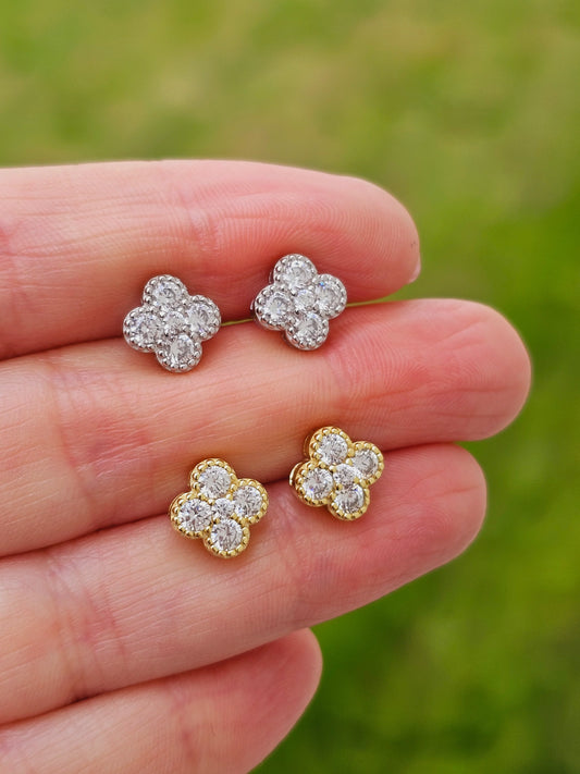 .925 Sterling silver CZ clover earrings