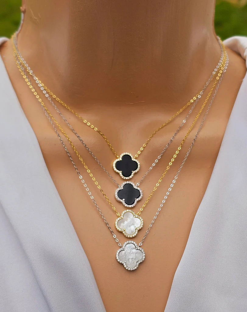 .925 Sterling silver CZ clover necklace