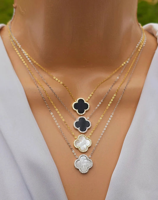 .925 Sterling silver CZ clover necklace