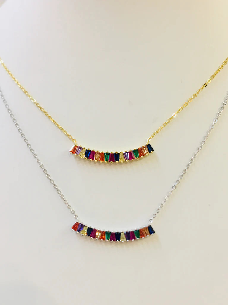 .925 Sterling Silver Multicolor Bar Necklace