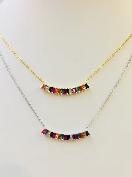 .925 Sterling Silver Multicolor Bar Necklace