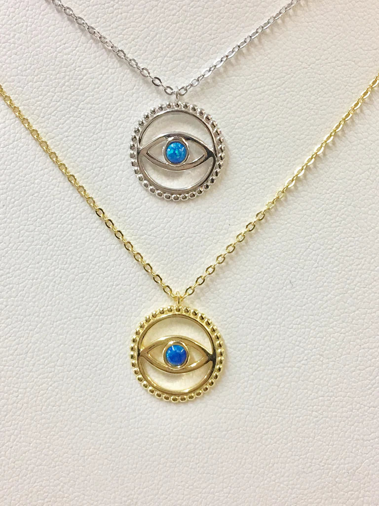 .925 Sterling Silver Oval Evil Eye Necklace