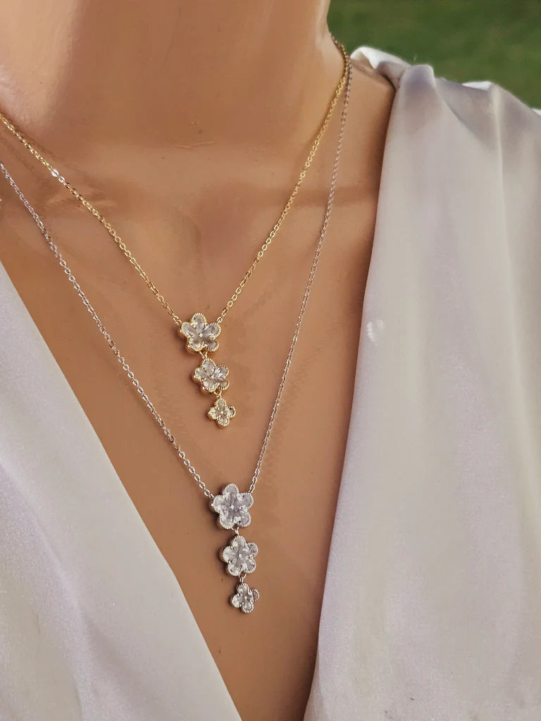 .925 Sterling silver CZ flower necklaces