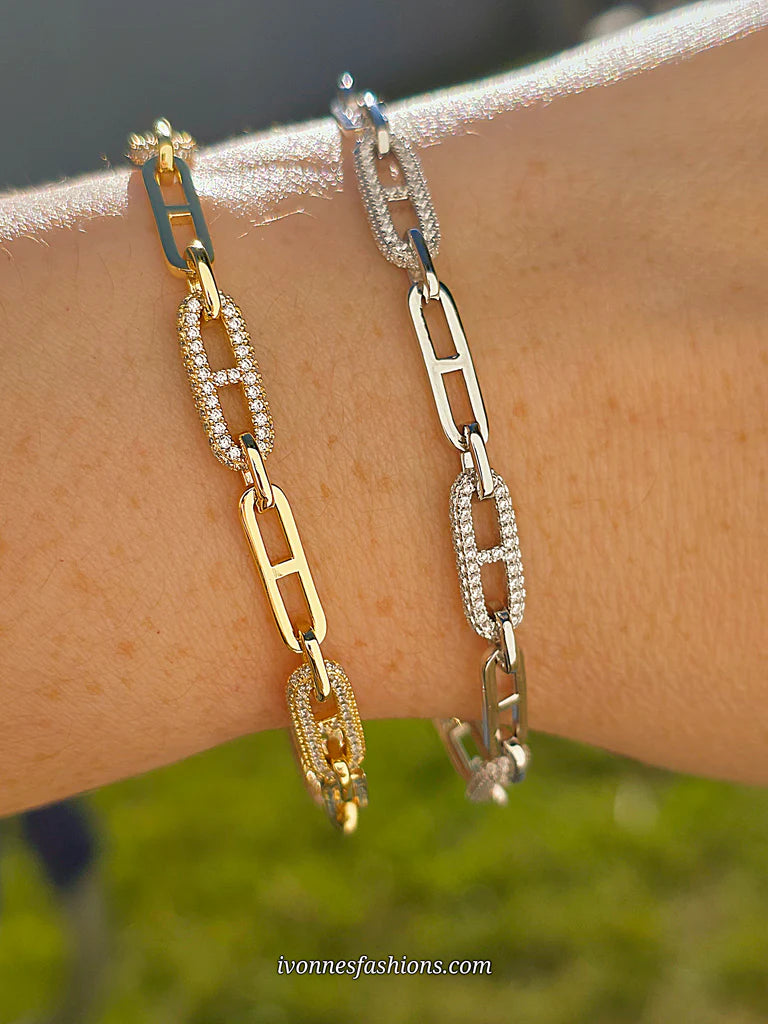 .925 Sterling silver Paperclip with CZ bracelet