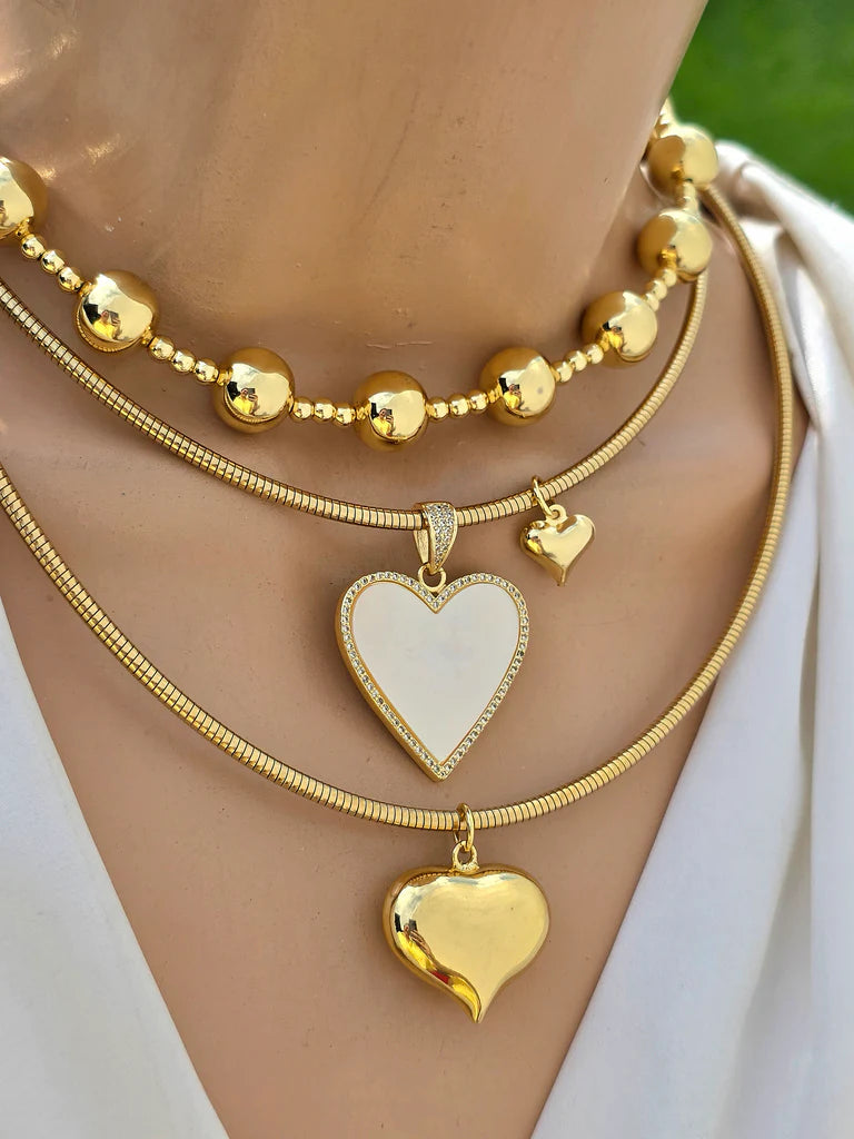 18k gold plated metal beads and hearts necklaces
