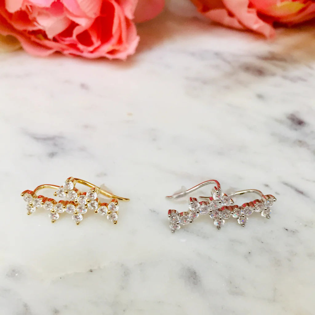 .925 Sterling silver and baguette CZ ear climber earrings