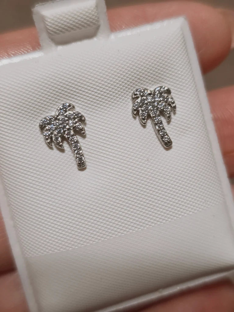 .925 Sterling silver and CZ palm tree studs