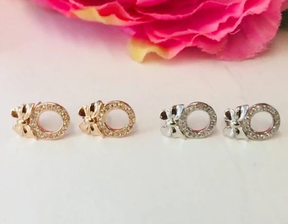 .925 Sterling Silver Bow With Open Circle Earrings