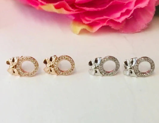 .925 Sterling Silver Bow With Open Circle Earrings