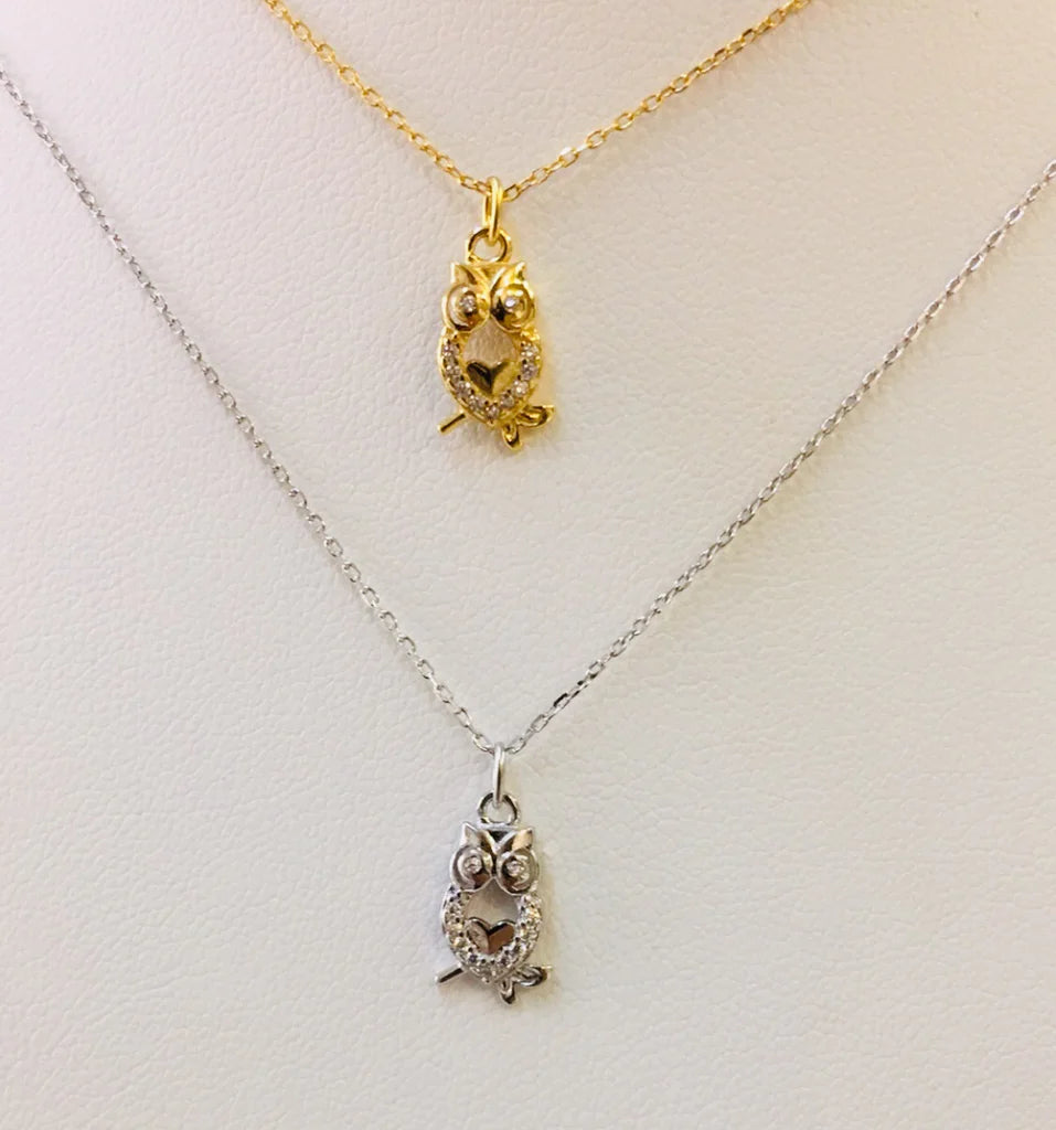 .925 Sterling Silver Owl Necklace