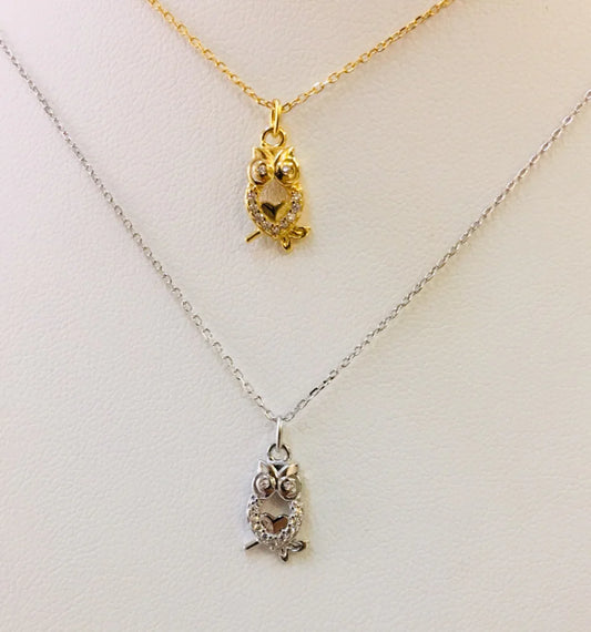.925 Sterling Silver Owl Necklace