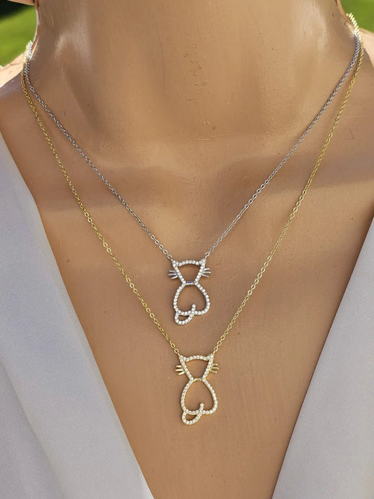 .925 Sterling silver cat necklace