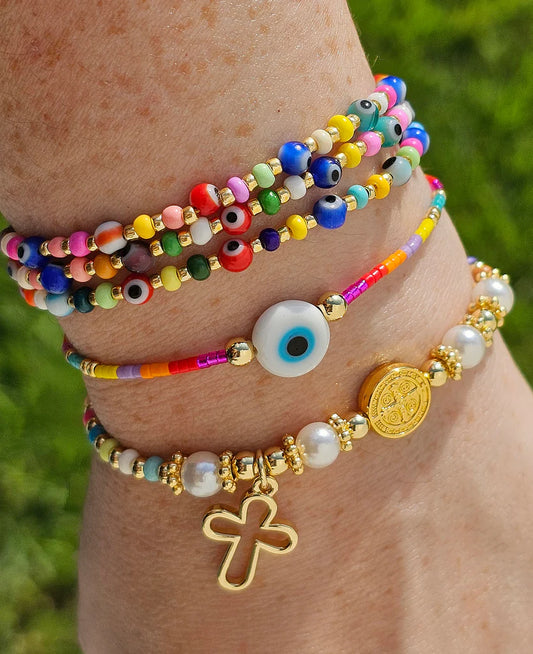18k gold plated evil eye and cross bracelets