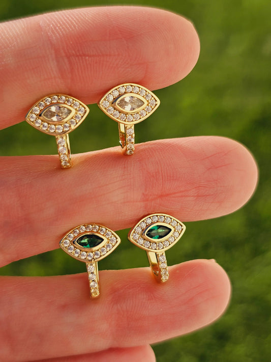 925 Sterling silver and CZ evil eye hoop earrings