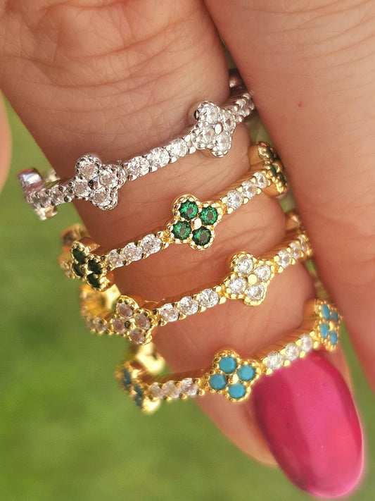 .925 sterling silver CZ clover rings