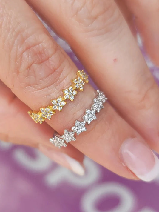 .925 Sterling silver and CZ stars ring