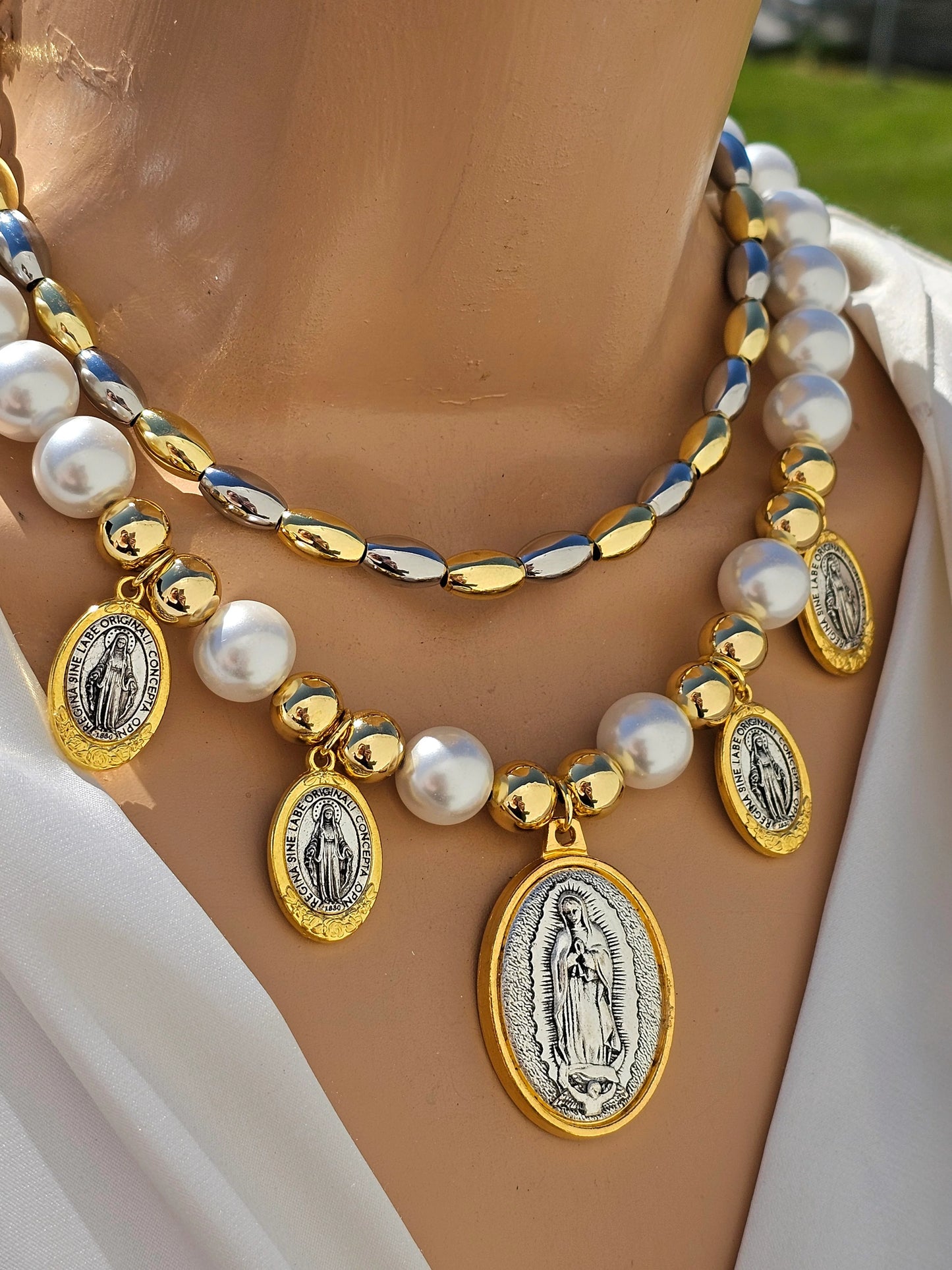 18k gold plated combination and lady of guadalupe necklaces