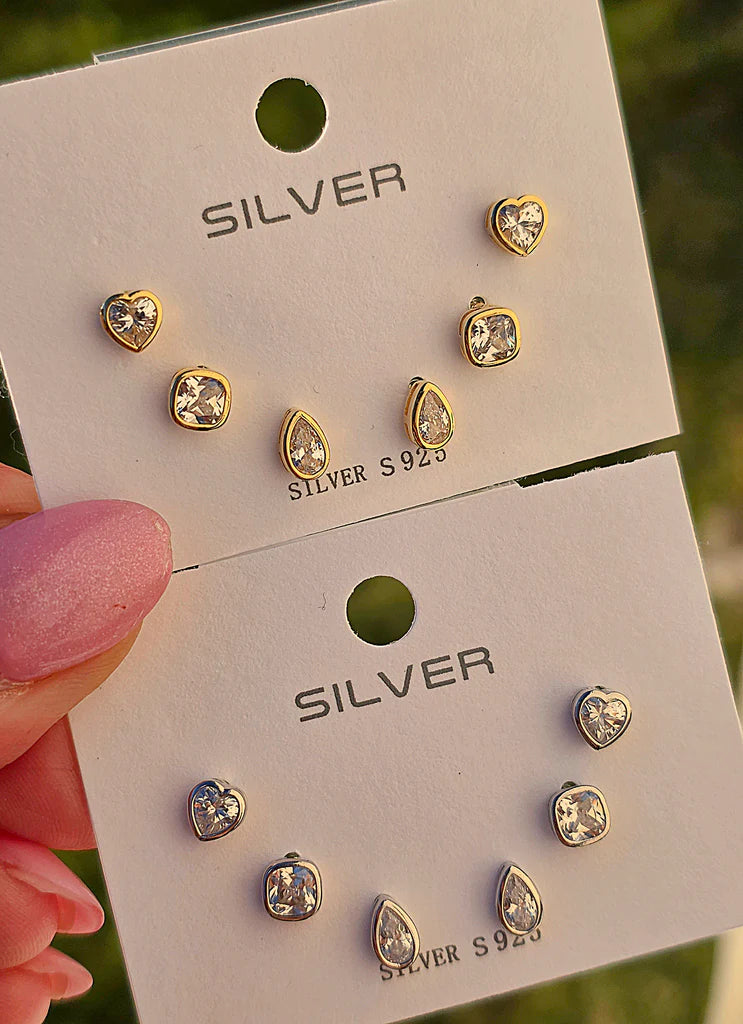 .925 Sterling silver CZ 3 pairs set earrings
