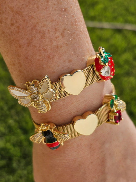 18k gold plated bee, strawberry and cherry bracelets