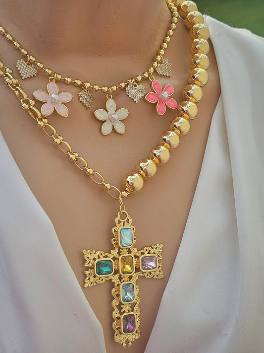 18k gold plated flowers and cross necklaces