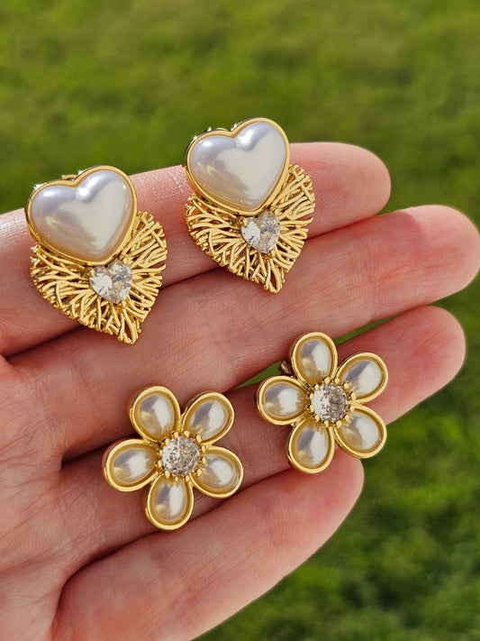 18k gold plated flower and heart earrings