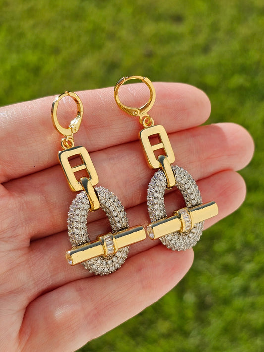 18k gold plated cz combination earrings