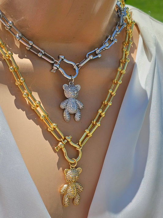 18k gold plated bear necklaces