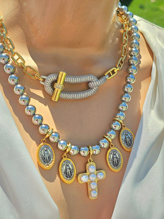 18k gold plated minimalist and cross combination necklaces