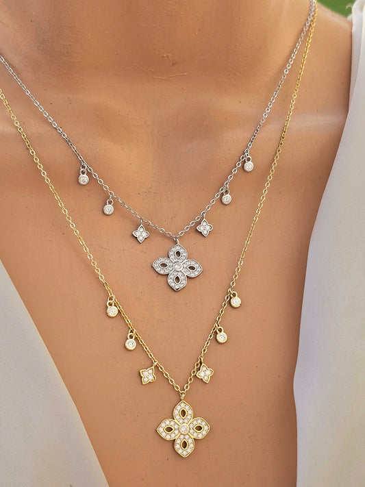 .925 sterling silver cz clover necklaces