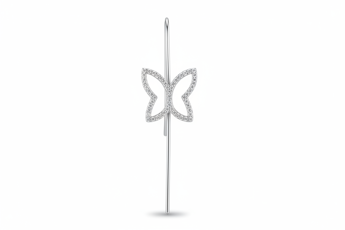 Butterfly ear pin - silver