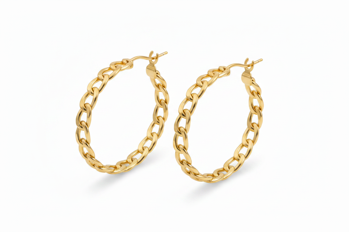 Chain style hoops - gold de lado