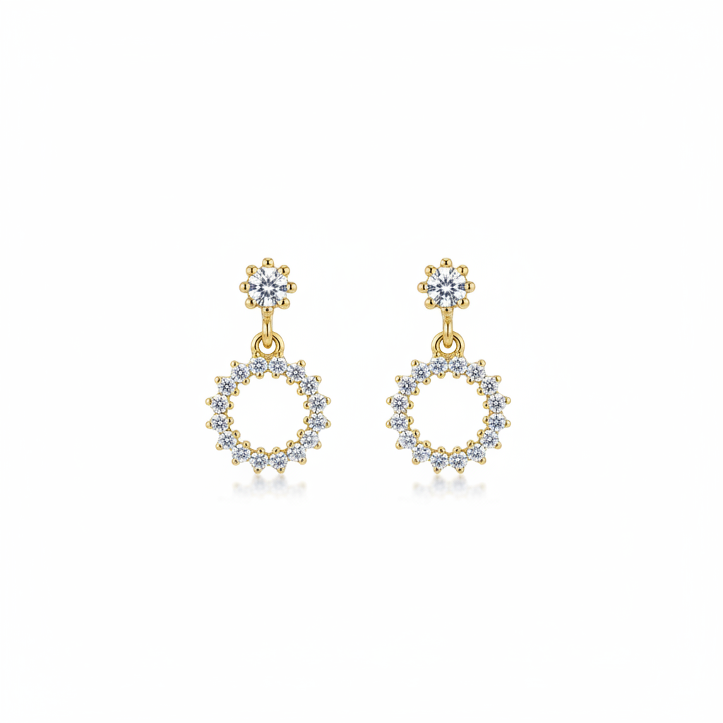 CZ dangling earrings - gold tone fondo blanco