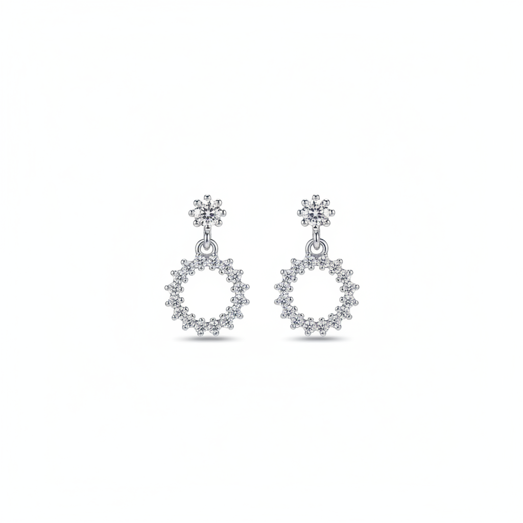 CZ dangling earrings - silver tone fondo blanco