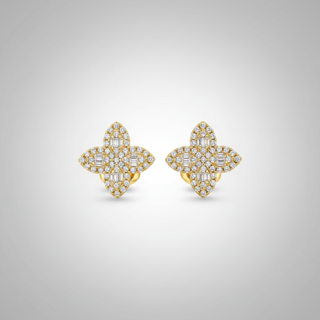 CZ flower stud earrings dorado