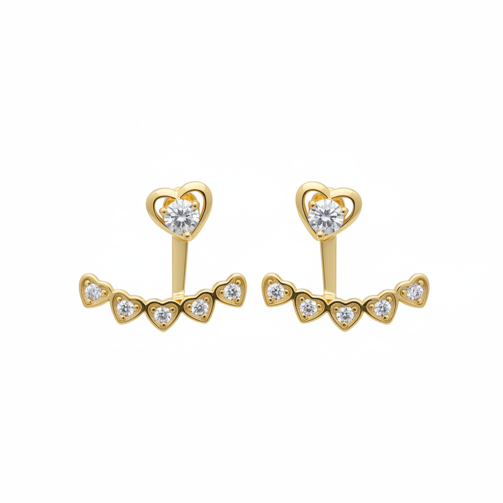 CZ heart ear jacket dorado