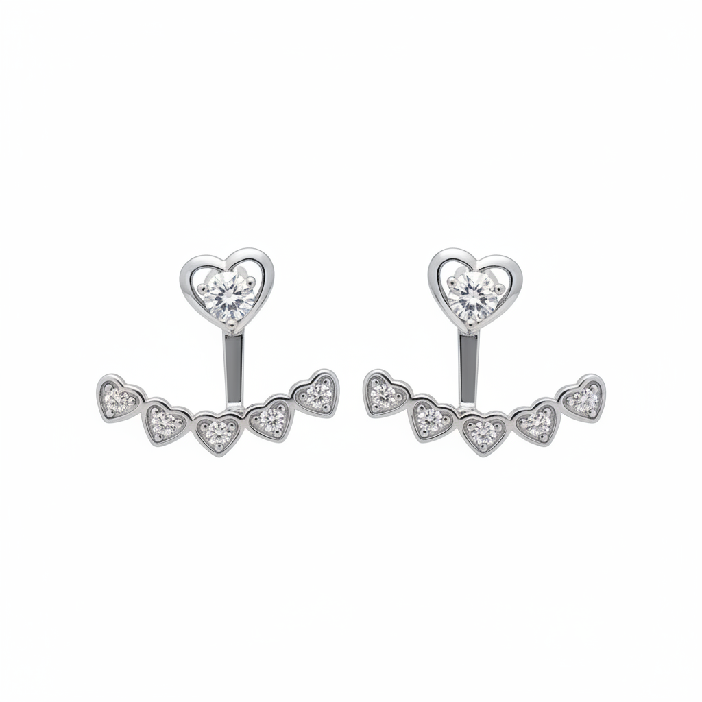 CZ heart ear jacket plateado