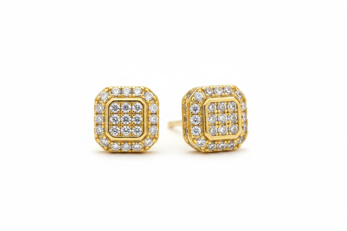 CZ square studs - gold