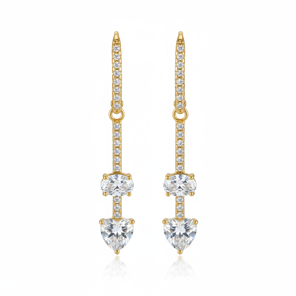 Dangling heart earrings - gold fondo blanco