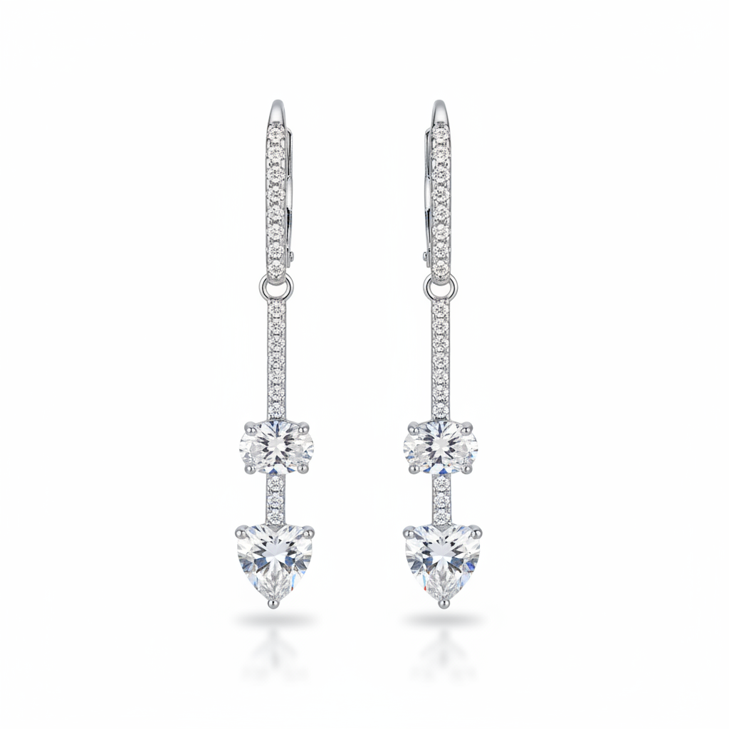 Dangling heart earrings - silver fondo blanco