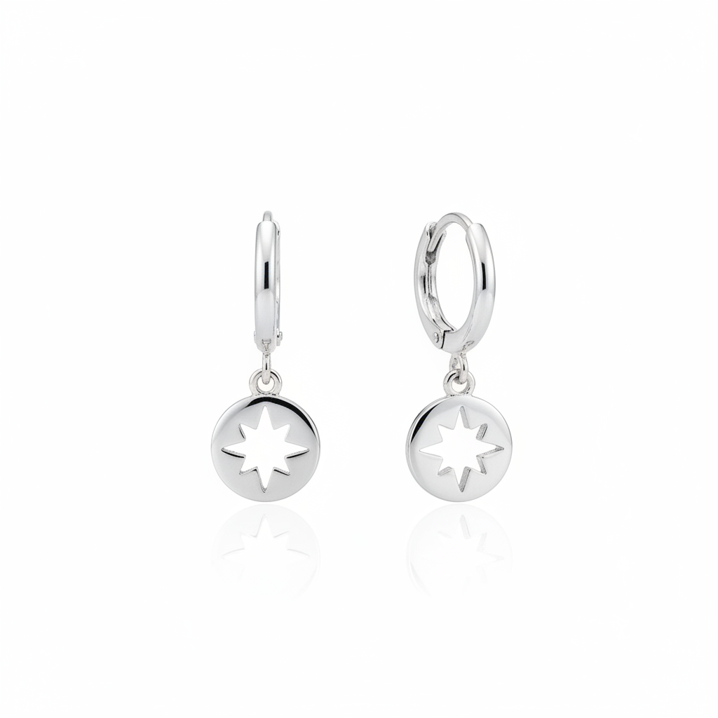 Dangling star hoop - silver fondo blanco