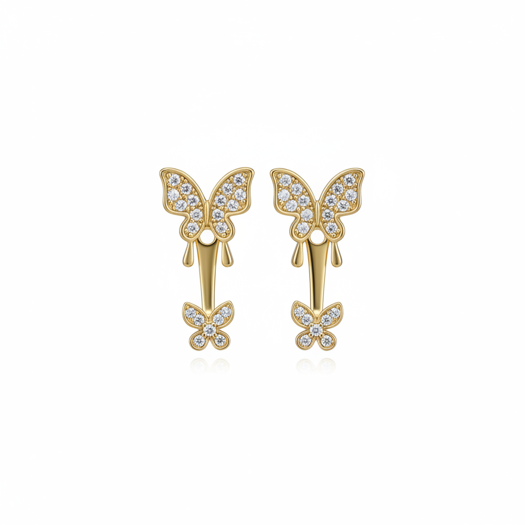 Double butterfly earrings - gold fondo blanco